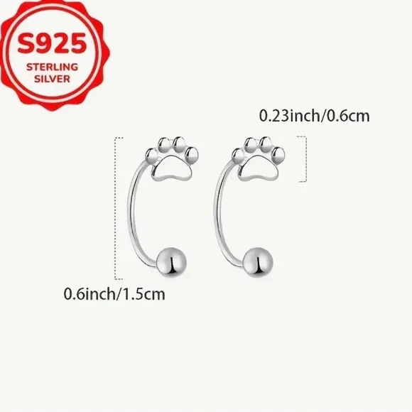 NEW Sterling Silver Paw Earrings - Picture 2 of 2